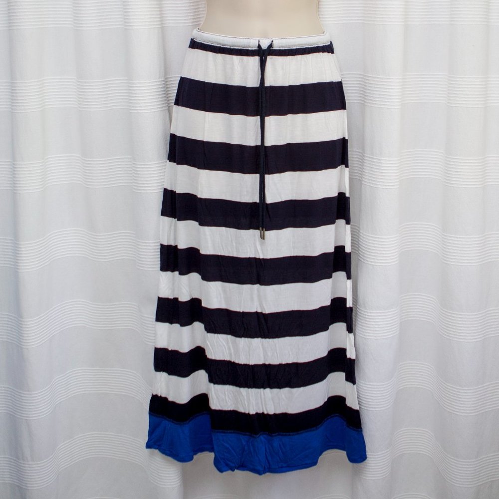 Navy & White Striped Maxi Skirt